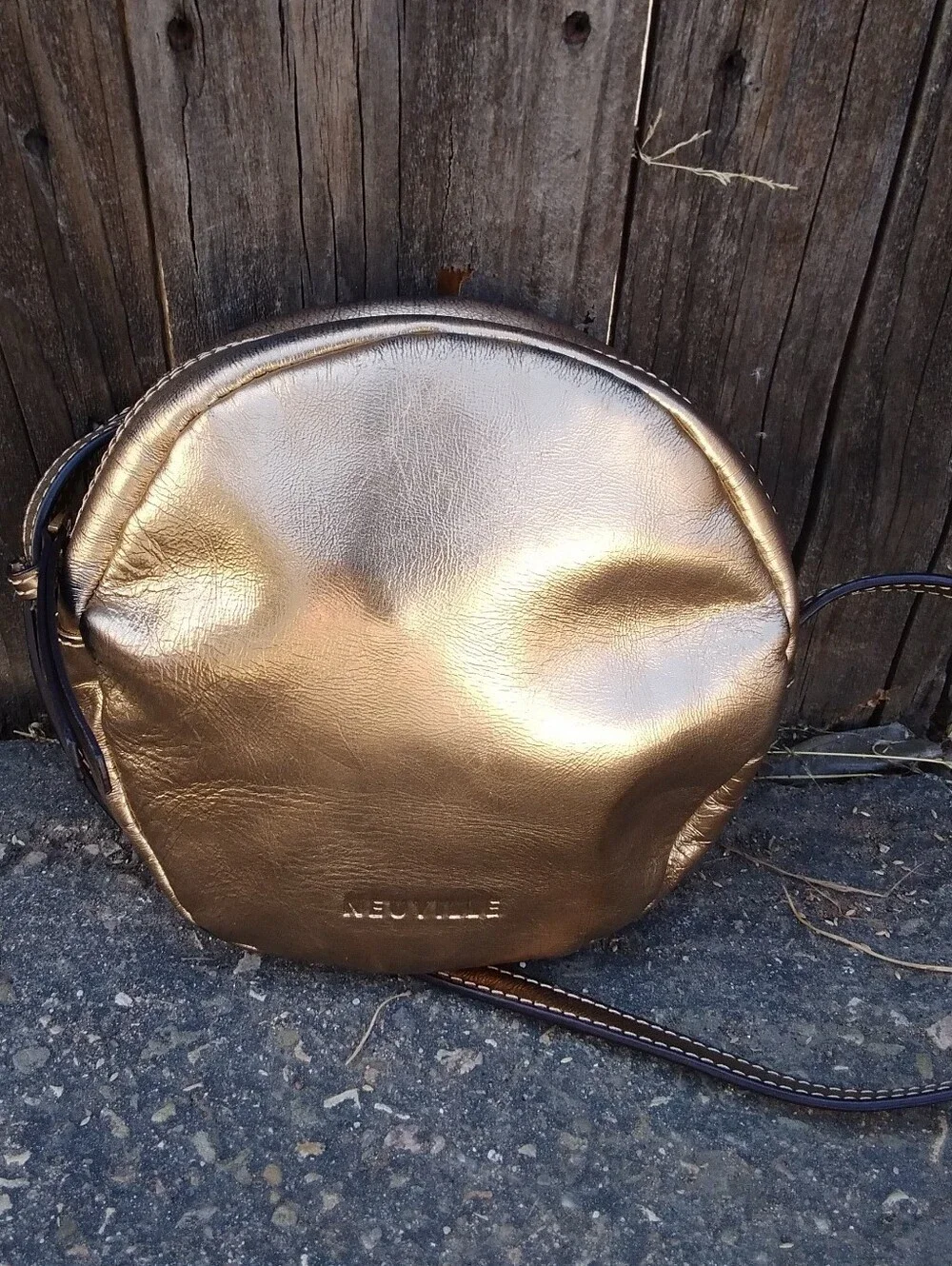 Neuville Rondo Purse Leather Metallic Anthropologie Gold Round Crossbody Bag 8